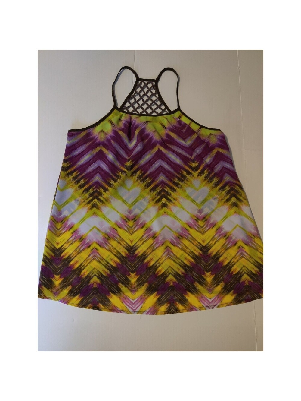 ana A New Approach Petite PM Purple Yellow Chevron Crochet Racerback Tank Top - Picture 6 of 12